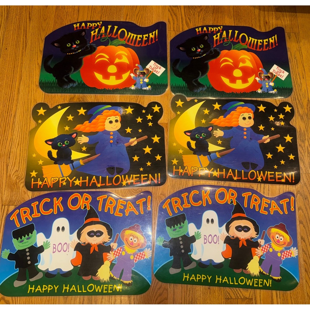 Vintage 1996 Bright of America Halloween Placemats Set of 6 Double Sided USA